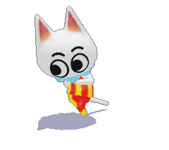 a gif of blanca from animal crossing doing a funky little dance. they have the side-eye emoji painted on their face.